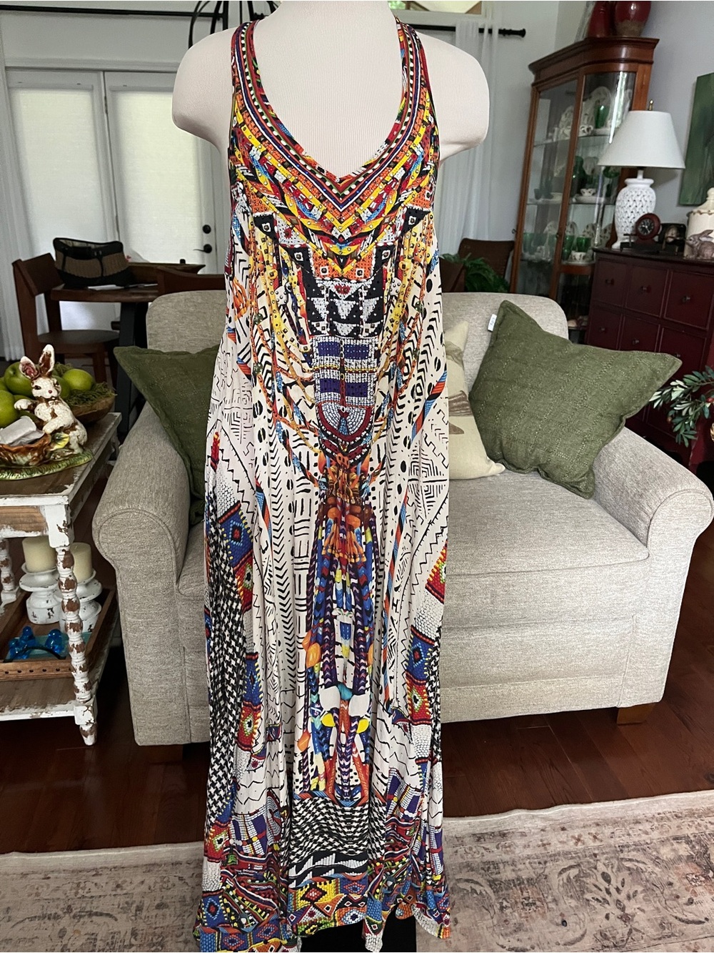 CAMILLA ECHOES OF ENGAI RACERBACK 100% Silk MAXI DRESS PARTIAL TAG SIZE XS